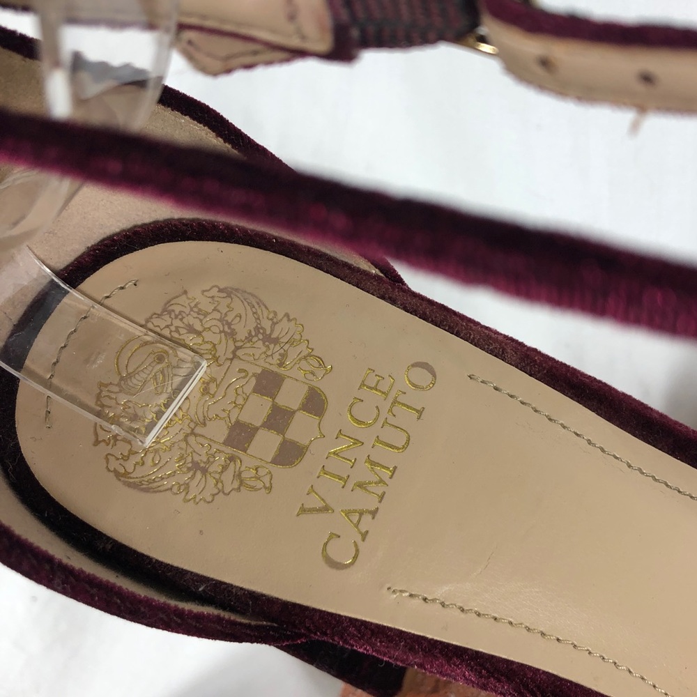 Vince Camuto garnet red velvet heels ankle strap holiday Christmas red shoes 9.5 - Picture 3 of 8